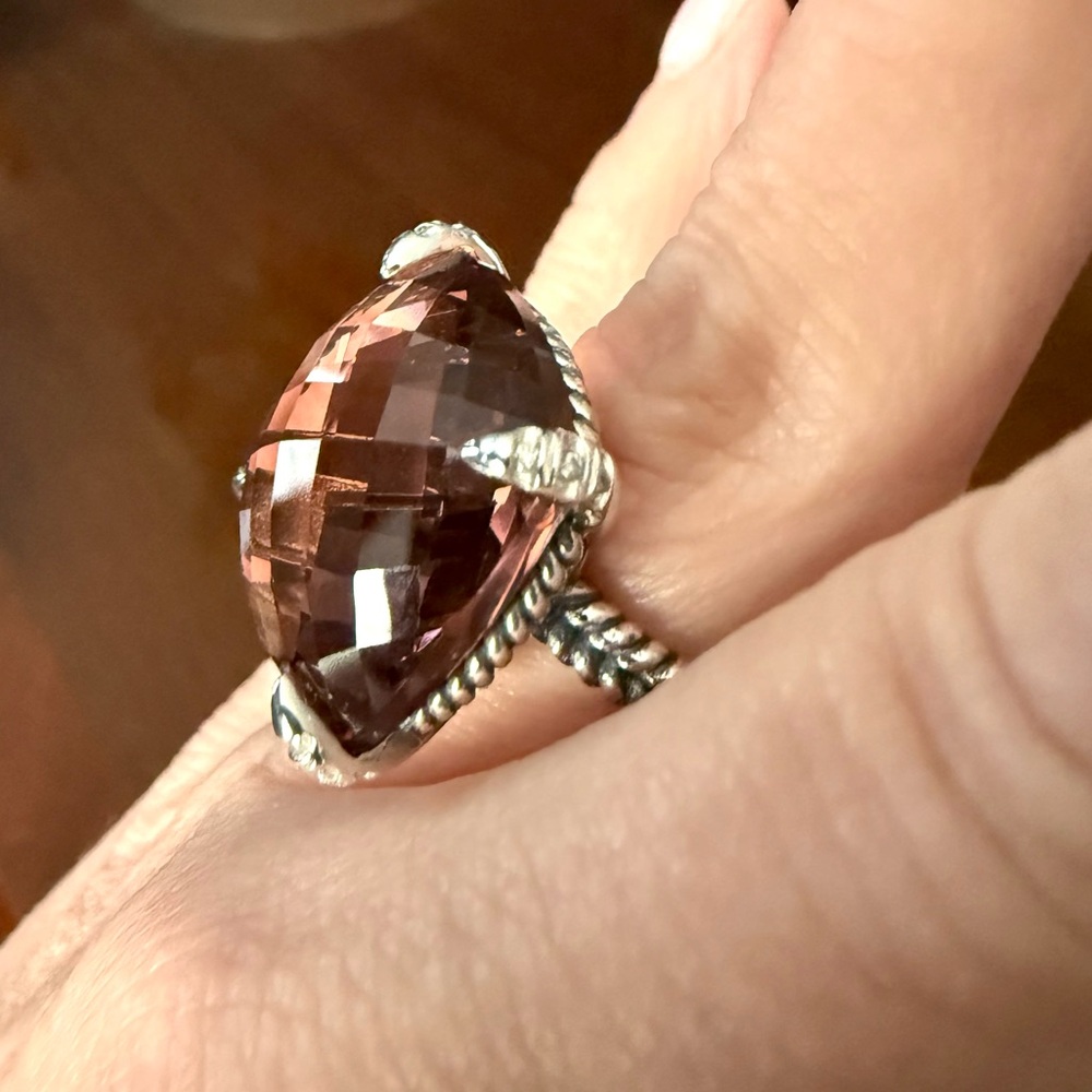 David Yurman 20 x 20mm Chatelaine Morganite & Diamond Ring 
Size 6.5